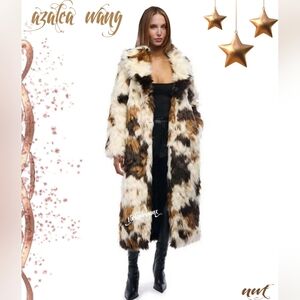 Azalea Wang Long Coat Animal Print Fur Luxurious Soft White Camel Copper Fur